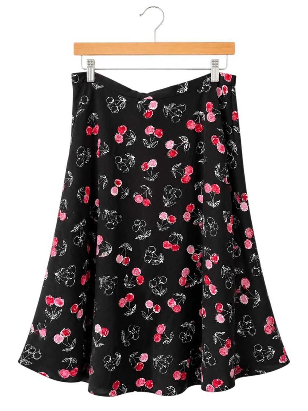 Napa Valley Woman Cherry Print Midi Skirt Black Pink A-Line Plus Size 16W